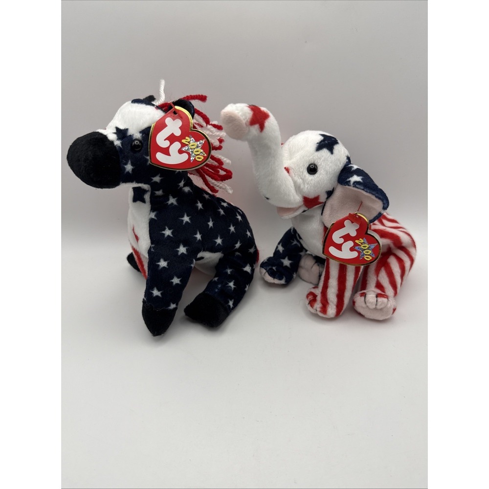 Ty Beanie Baby 2000 Righty The Elephant and Lefty The Donkey Lot!